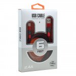 Wholesale IP 2.4A Lighting Braided Cloth Strong Durable Charge and Sync USB Cable 6FT (Red)